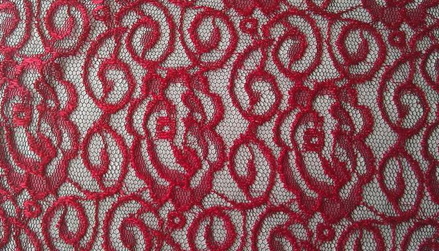 Lace 2 Tone Black/Red Rayon Nylon Fabric - Black/Red Jacquard Lace, 58/60" Width