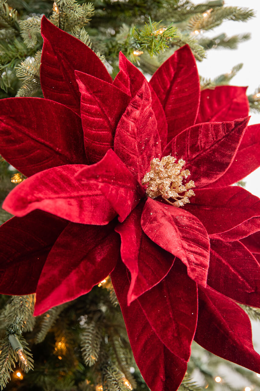 22” x 17” Giant Velvet Poinsettia Stem - Burgundy
