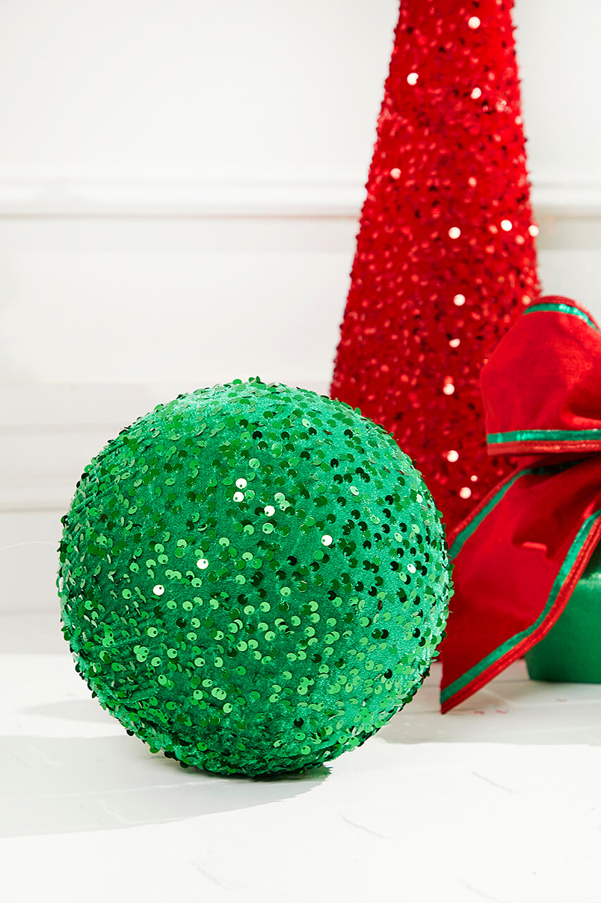 8" Sequin Ball Ornament - Green