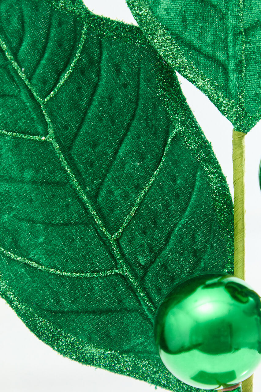 30" Green Velvet Holly Leaves Spray