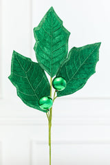 30" Green Velvet Holly Leaves Spray