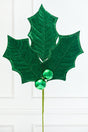 39" Green Velvet Holly Leaves Spray
