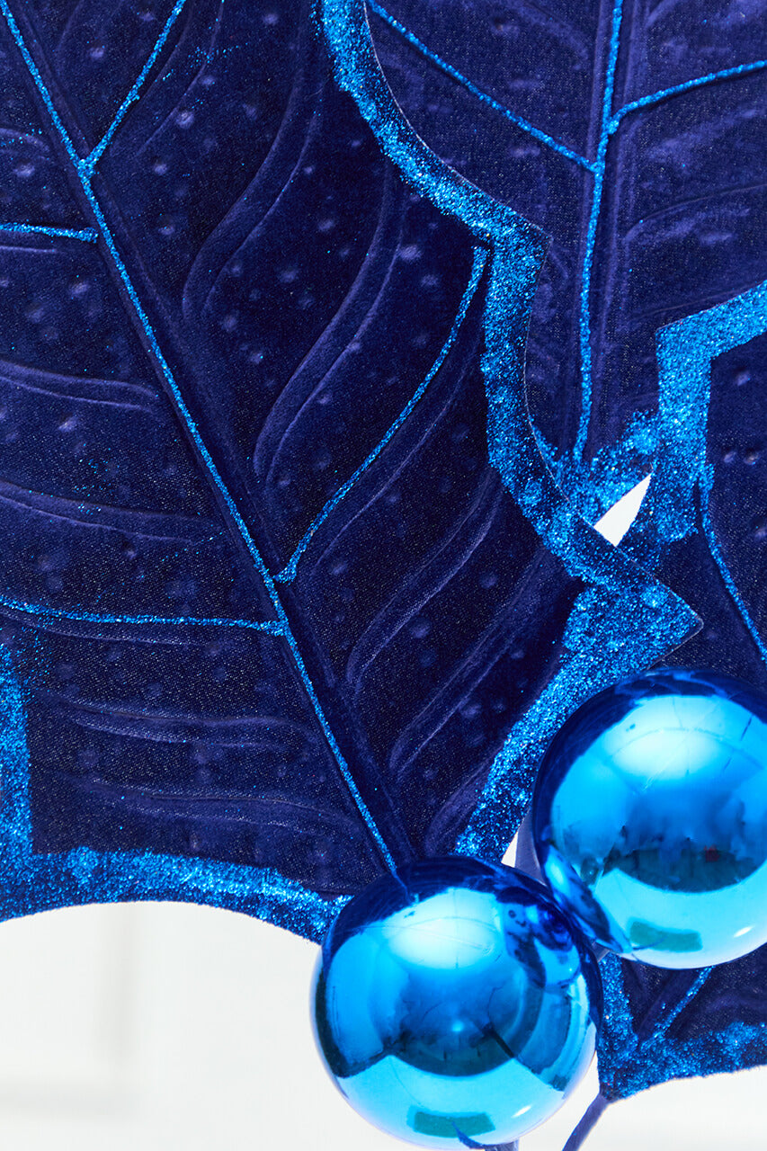 39" Blue Velvet Holly Leaves Spray