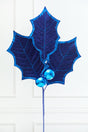 39" Blue Velvet Holly Leaves Spray