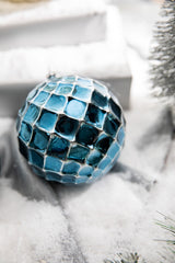 12 CM Blue Chrome Honeycombed Ball Ornament
