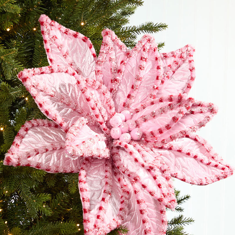 30" Giant Candy Snow Glitter Poinsettia Stem - Pink/Red