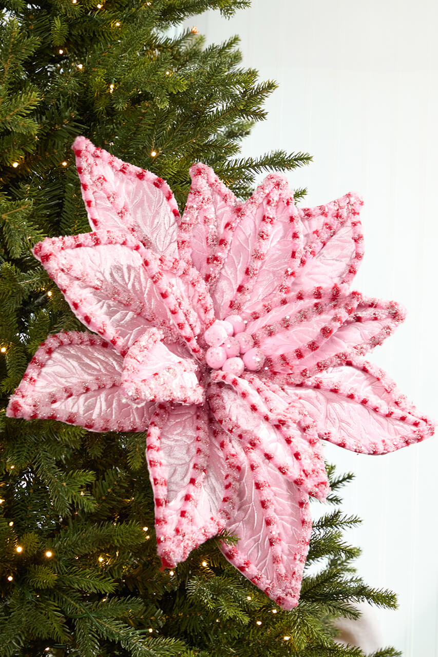 30" Giant Candy Snow Glitter Poinsettia Stem - Pink/Red
