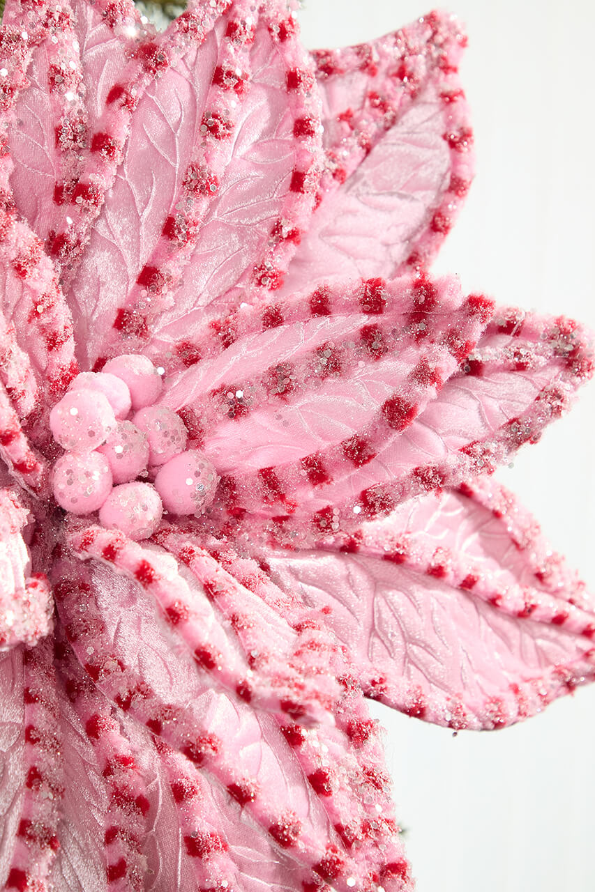 30" Giant Candy Snow Glitter Poinsettia Stem - Pink/Red