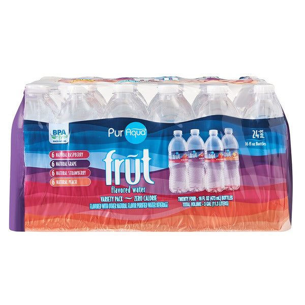 Puraqua Flavored Water Bottles, 24 pack
