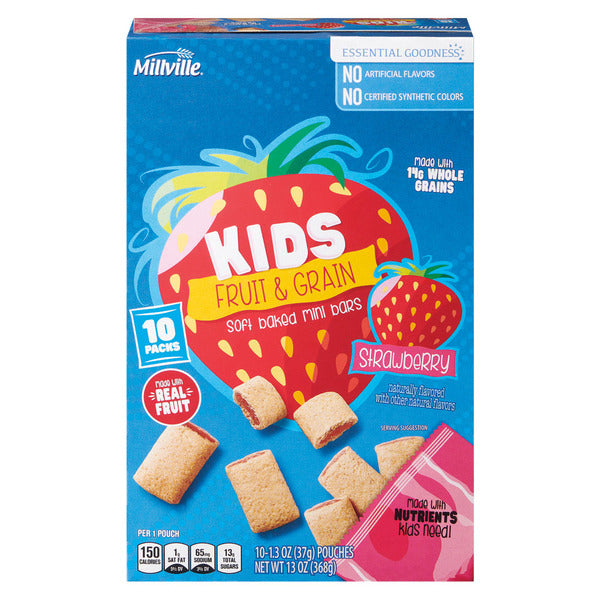 Millville Kids Fruit and Grain Strawberry Mini Bars, 10 count