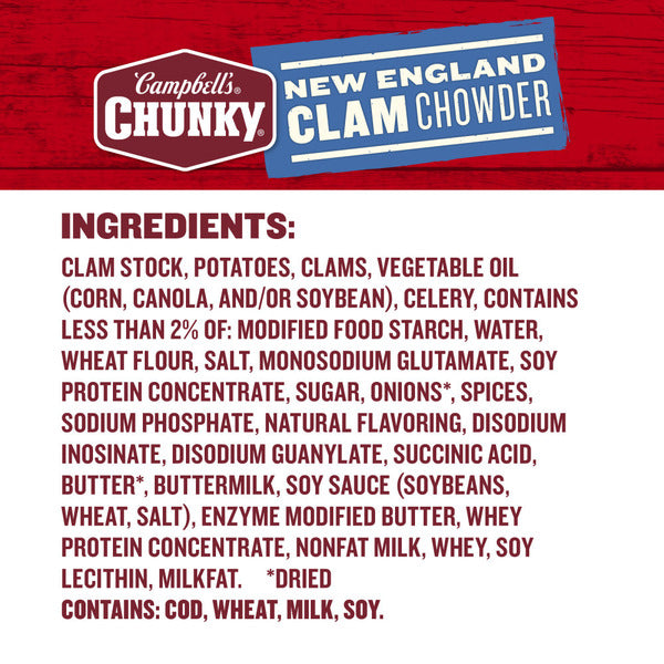 Campbell's Chunky New England Clam Chowder Soup, 18.8 oz Can