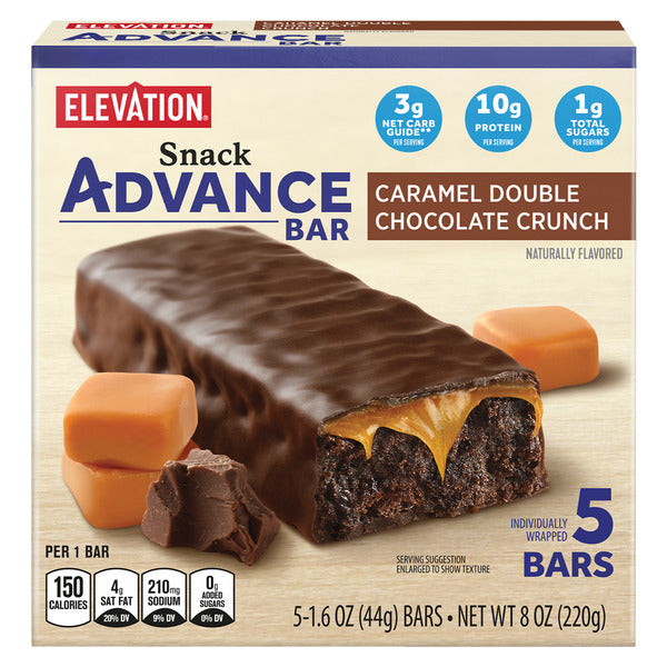 Elevation Caramel Double Chocolate Crunch Advance Snack Bars, 5 count