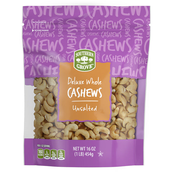Southern Grove Unsalted Deluxe Whole Cashews