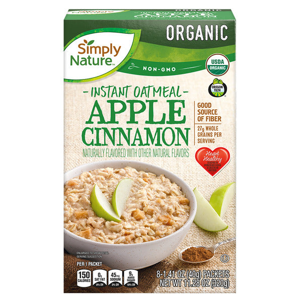 Simply Nature Organic Apple Cinnamon Instant Oatmeal Packets, 8 count