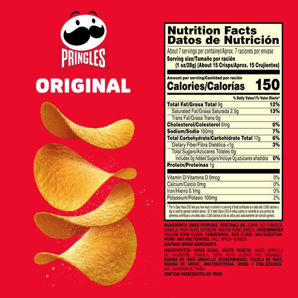 Pringles Original Potato Crisps 6.8 oz Can