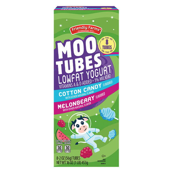 Friendly Farms Moo Tubes Cotton Candy and Melonberry Yogurt