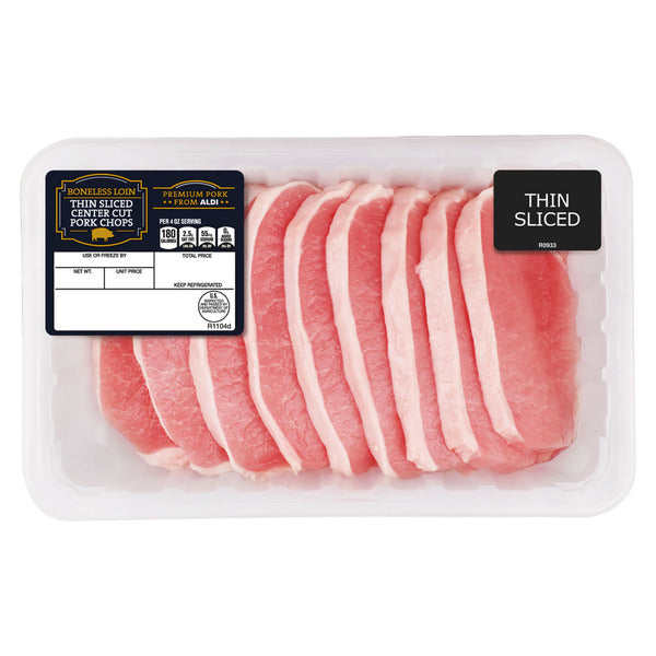 USDA Thin Sliced Center Cut Boneless Pork Chops, per lb