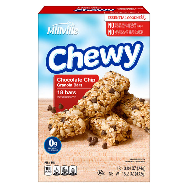 Millville Chocolate Chip Chewy Granola Bars, 18 count