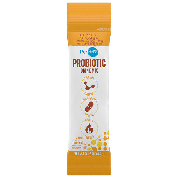 Puraqua Probiotic Drink Mix Sticks, Lemon Ginger