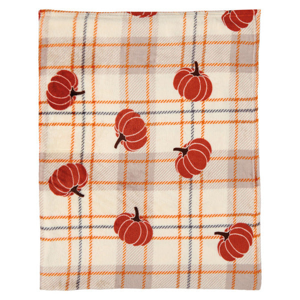 Kirkton House Pumpkin/Plaid Plush Throw - 50" X 60"