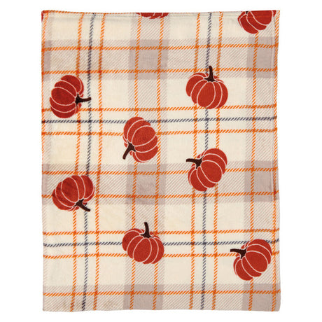 Kirkton House Pumpkin/Plaid Plush Throw - 50" X 60"