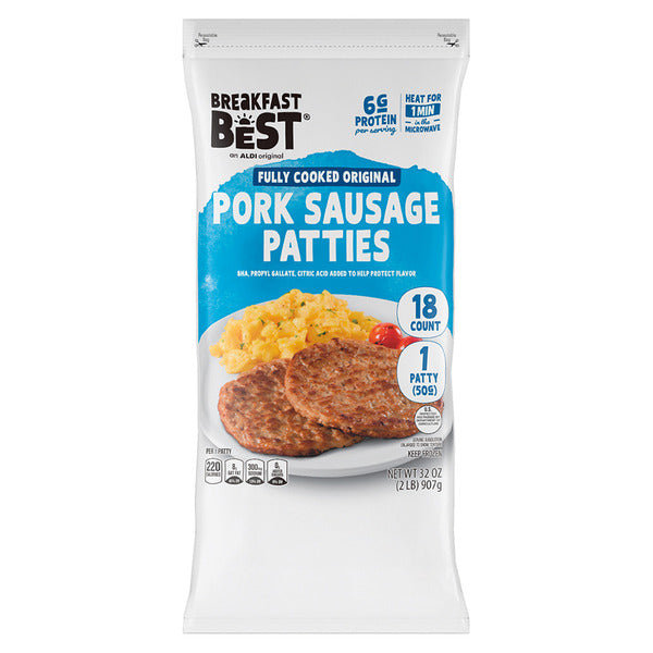 Breakfast Best Fully Cooked Original Sausage Patties, 18 Patties