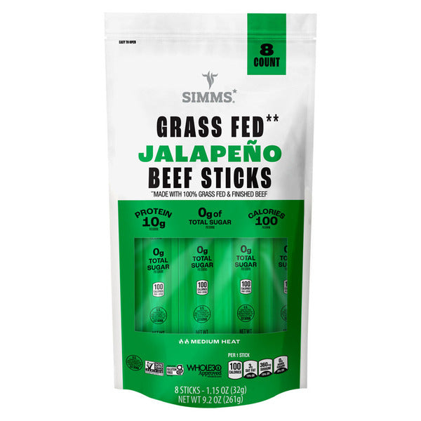 Simms Jalapeno Grass Fed Beef Sticks, 8 count