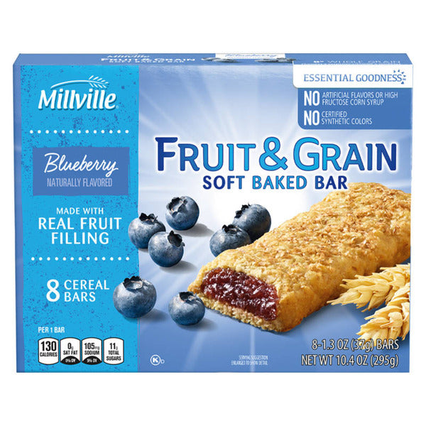 Millville Blueberry Fruit & Grain Cereal Bars, 8 count