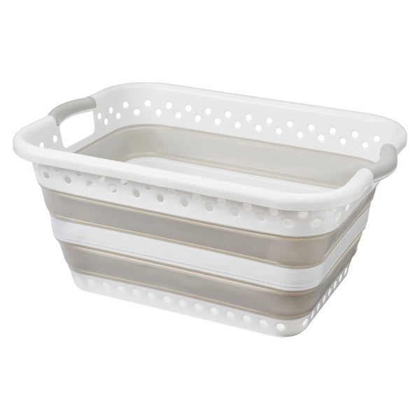 Easy Home White/Gray Collapsible Laundry Basket