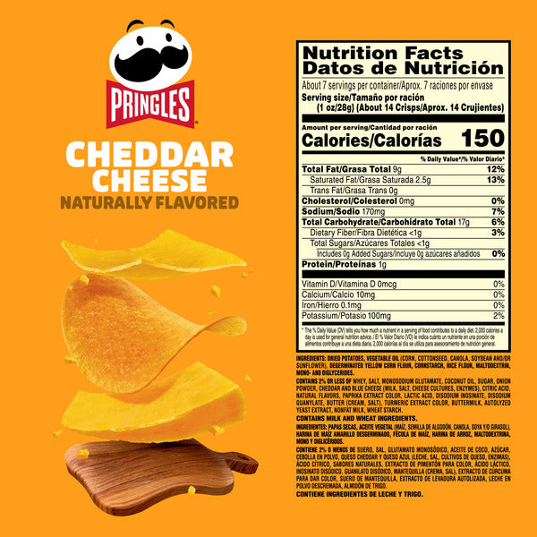 Pringles Cheddar Cheese Potato Crisps 7.1 oz Can