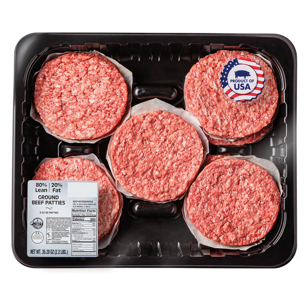 USDA 80% Lean 20% Fat Ground Beef Patties - 10 Count