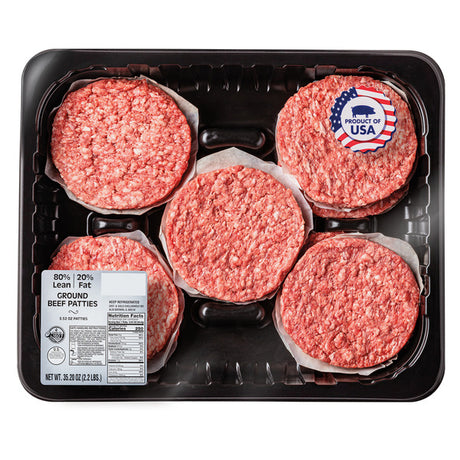 USDA 80% Lean 20% Fat Ground Beef Patties - 10 Count