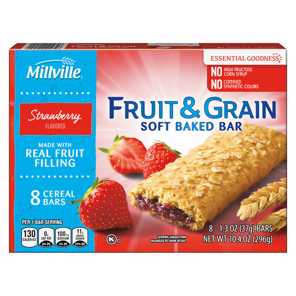 Millville Strawberry Fruit & Grain Cereal Bars, 8 count