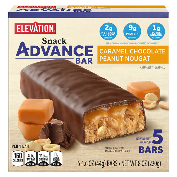 Elevation Caramel Chocolate Peanut Nougat Advance Snack Bars, 5 count