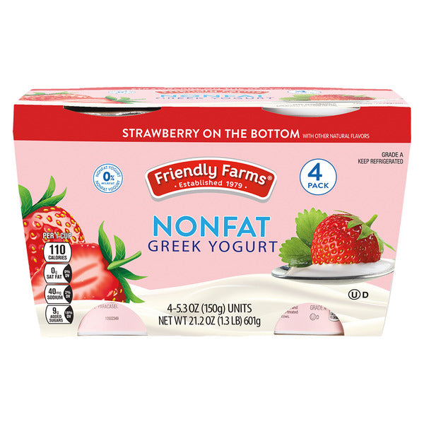 Friendly Farms Non-Fat Strawberry Greek Yogurt, 4 count