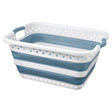 Easy Home White/Blue Collapsible Laundry Basket
