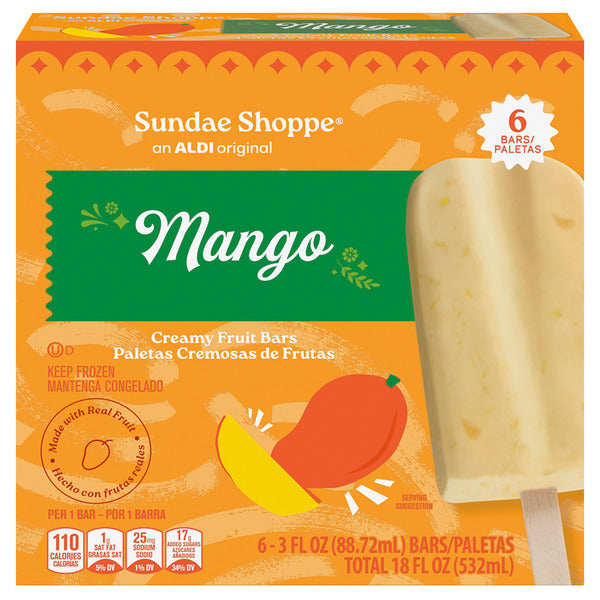 Sundae Shoppe Premium Mango Ice Cream Bars, 6 count