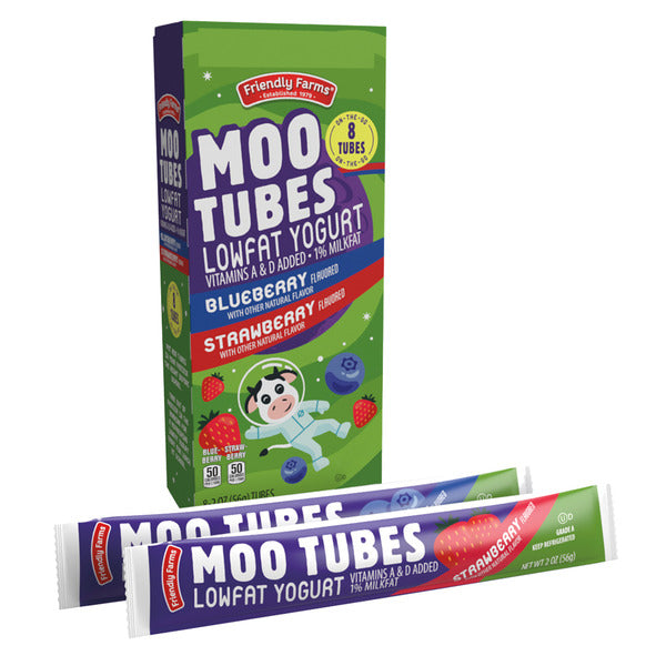 Friendly Farms Moo Tubes Strawberry and Blueberry Lowfat Yogurt, 8 count