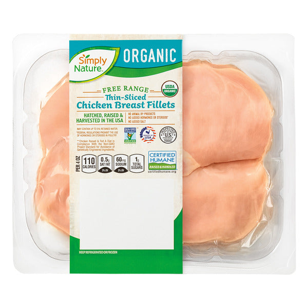 Simply Nature Organic Thin Sliced Chicken Breast Fillets, per lb