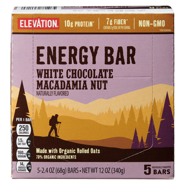 Elevation White Chocolate Macadamia Nut Flavored Energy Bar, 5 count