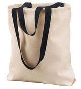 Canvas Tote Bag - Tan, Black Handles, 15" X 14" X 3" (1 Unit)