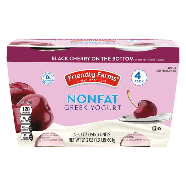 Friendly Farms Nonfat Black Cherry on the Bottom Greek Yogurt, 4 count