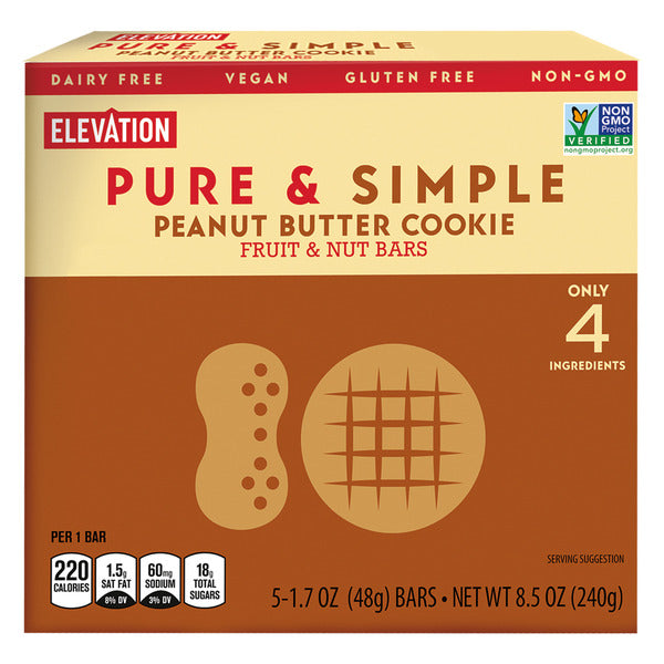 Elevation Peanut Butter Cookie Pure and Simple Fruit and Nut Bars, 5 count