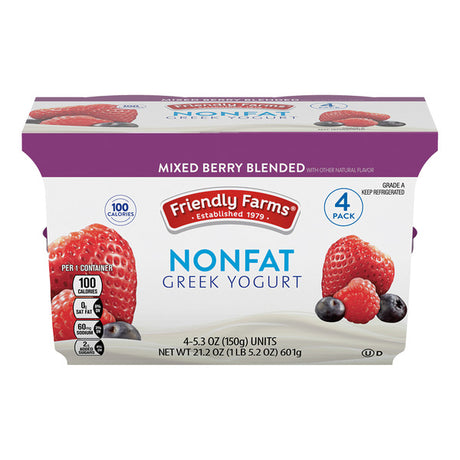 Friendly Farms Mixed Berry Blended Non-Fat Greek Yogurt, 4 count