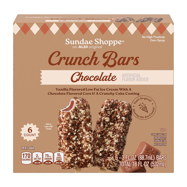 Sundae Shoppe Chocolate Ice Cream Crunch Bars, 6 count