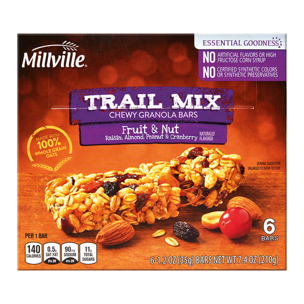 Millville Fruit and Nut Trail Mix Chewy Granola Bars, 6 count