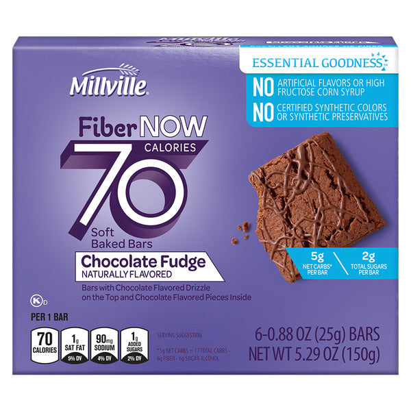Millville Fiber Now 70 Calorie Chocolate Fudge Flavored Bars, 6 count
