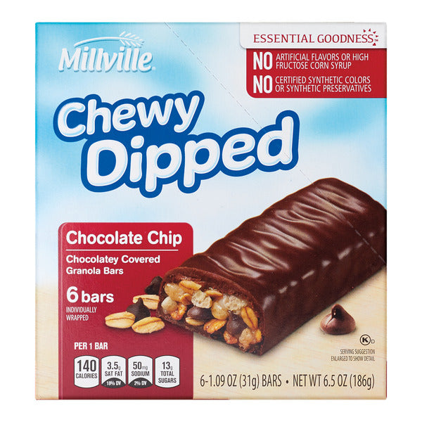 Millville Chocolate Chip Chewy Dipped Granola Bars, 6 count
