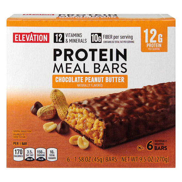 Elevation Chocolate Peanut Butter Protein Meal Bars, 6 count