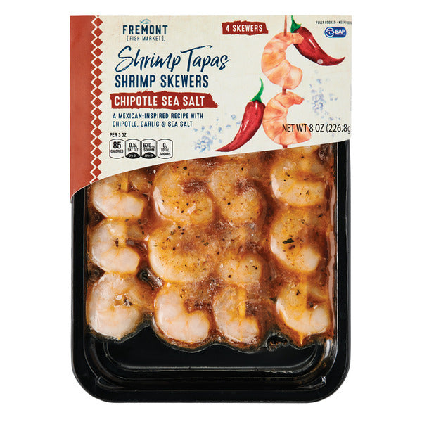 Fremont Fish Market Chipotle Sea Salt Shrimp Skewers, 4 Skewers